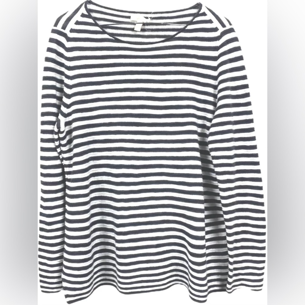 EILEEN FISHER Graphite White Organic Linen Cotton Bateau Neck Top Sweater PL LP